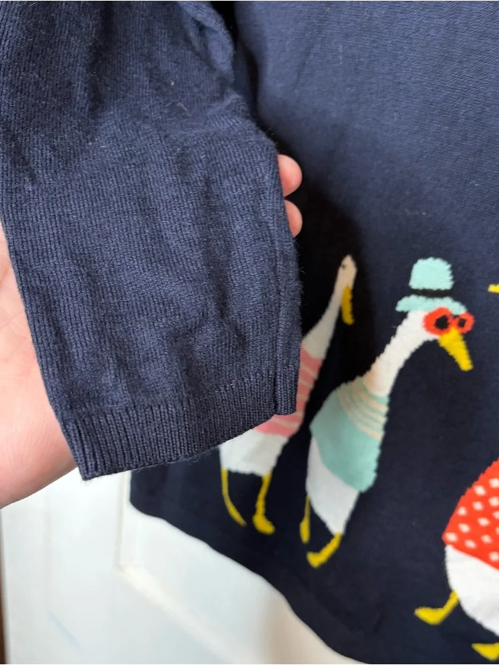 Talbots Goose Geese Sweater Navy Novelty  Cottage Quirky Whimsical Petite XS NWT
